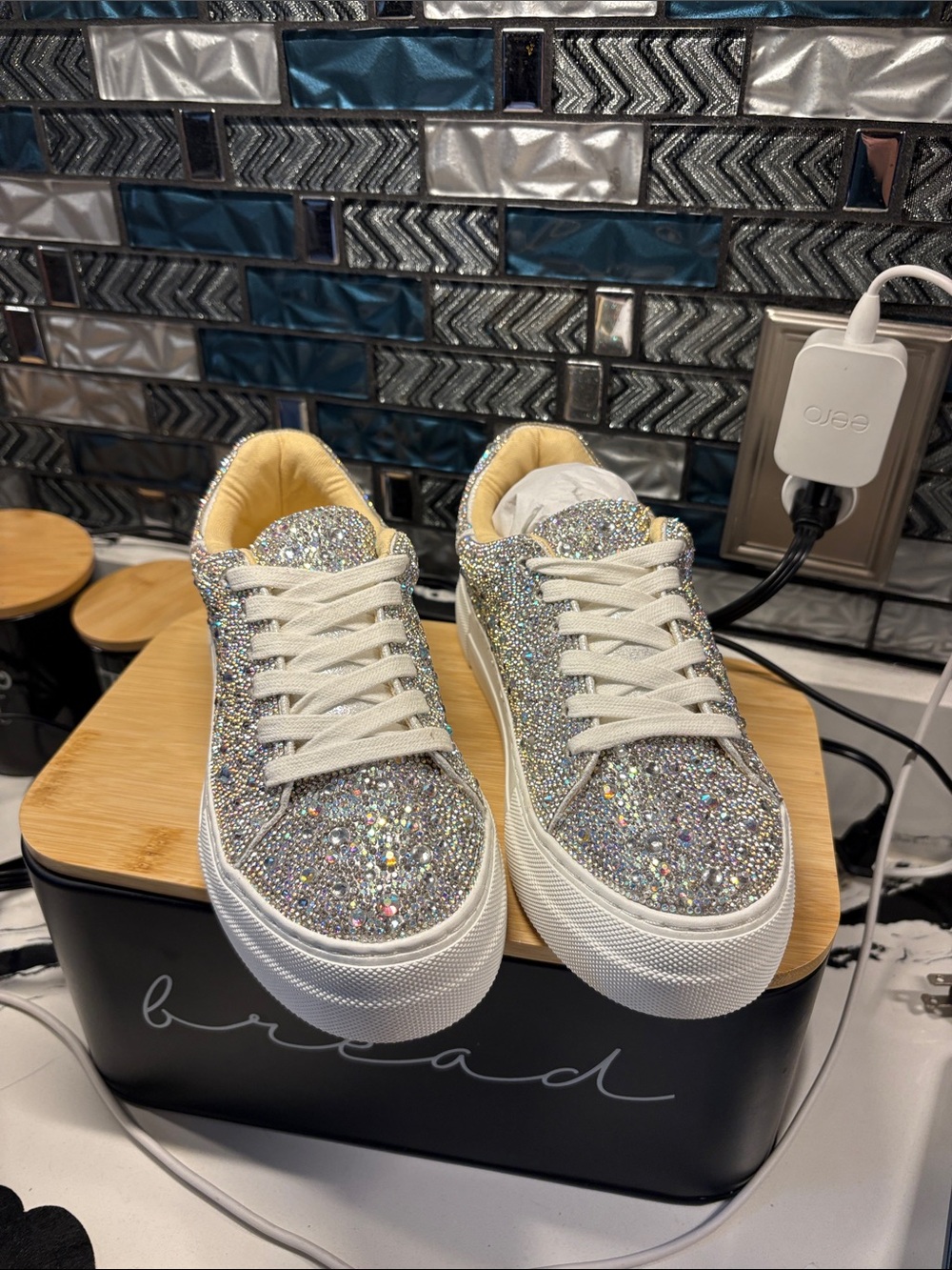 Betsey Johnson Multicolor Crystal Glitter Platform Sneakers